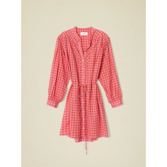 XiRena Womens Winnie Orange Pink Check Shirt Dress Size small MSRP $295 - Picture 3 of 10